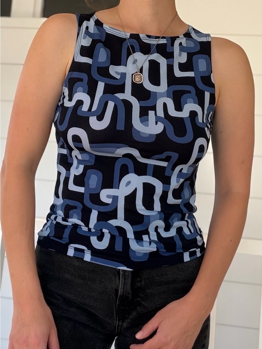 Authentic Vintage Y2K Garage Groovy Geometric Print Mesh Tank Top Small Fit